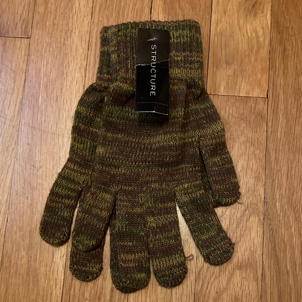 NWT Structure Brown & Tan Striped Winter Knit Gloves - Size M/L